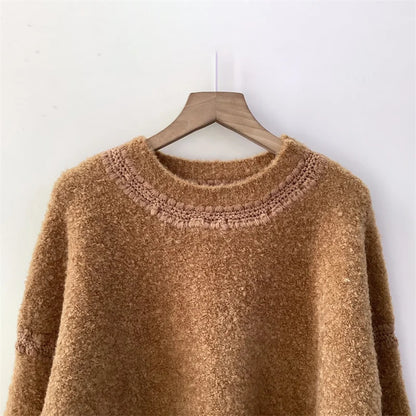 Women's sweater 2024 Autumn New Fashion splicing round neck pullover High quality wool blend women's long sleeved top Knitwear