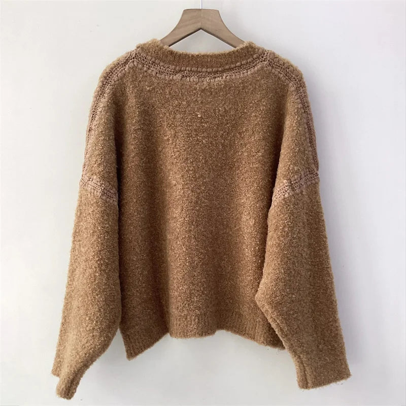 Women's sweater 2024 Autumn New Fashion splicing round neck pullover High quality wool blend women's long sleeved top Knitwear