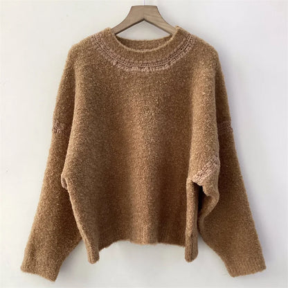 Women's sweater 2024 Autumn New Fashion splicing round neck pullover High quality wool blend women's long sleeved top Knitwear