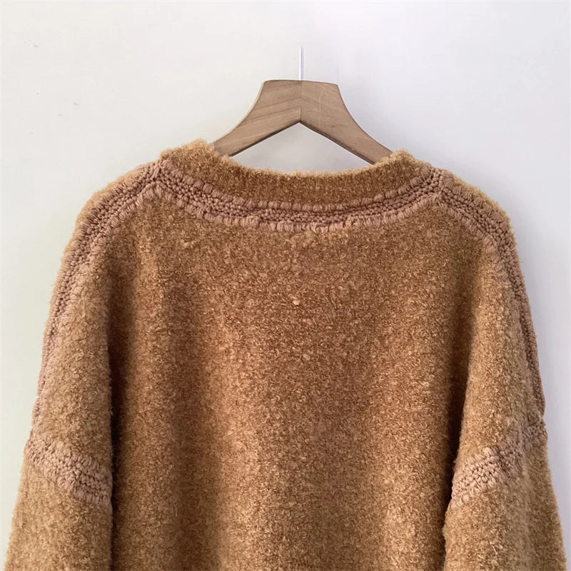 Women's sweater 2024 Autumn New Fashion splicing round neck pullover High quality wool blend women's long sleeved top Knitwear