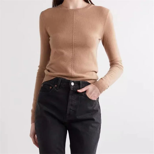 Women's sweater New high-quality cashmere blended round neck pullover for autumn 2024 Women's long sleeve top Elastic Knitwear