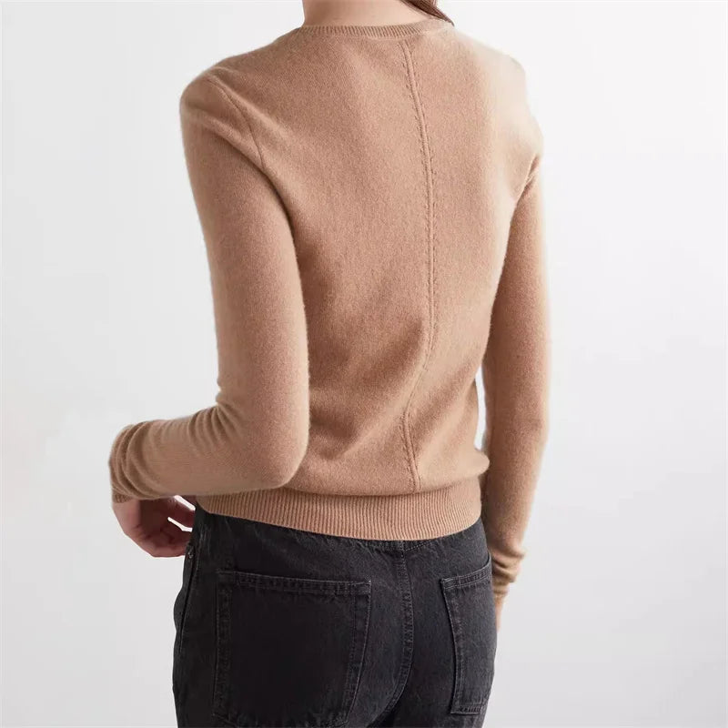 Women's sweater New high-quality cashmere blended round neck pullover for autumn 2024 Women's long sleeve top Elastic Knitwear