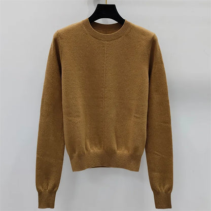 Women's sweater New high-quality cashmere blended round neck pullover for autumn 2024 Women's long sleeve top Elastic Knitwear