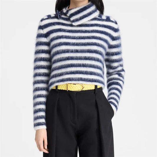 Women's sweater New in fashion striped pullover for autumn 2024 Wool blend women's long sleeved top Asymmetric slim fit Knitwear