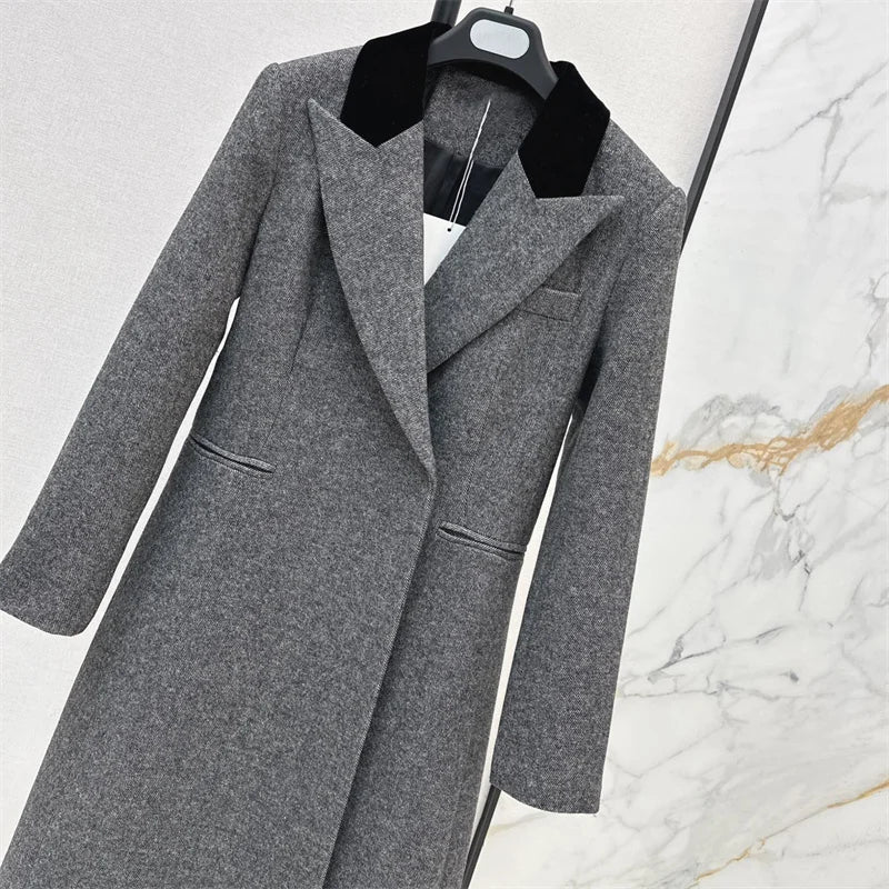 Women winter coats 2024 winter New fashion splicing slim women's trench coat High quality wool blend long coat women windbreaker