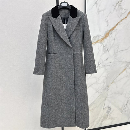 Women winter coats 2024 winter New fashion splicing slim women's trench coat High quality wool blend long coat women windbreaker