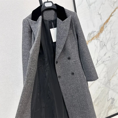 Women winter coats 2024 winter New fashion splicing slim women's trench coat High quality wool blend long coat women windbreaker