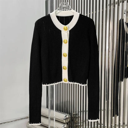 cardigan 2024 Summer New Korean Fashion Women's Coat Metal button decoration long sleeved top Elastic knitted Sweater Knitwear