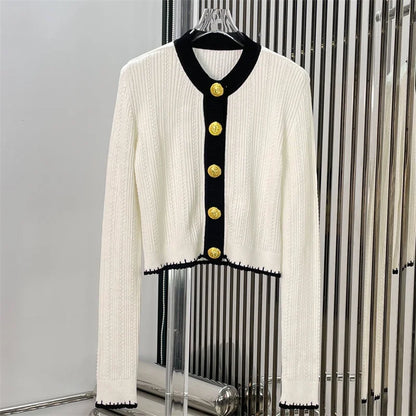 cardigan 2024 Summer New Korean Fashion Women's Coat Metal button decoration long sleeved top Elastic knitted Sweater Knitwear