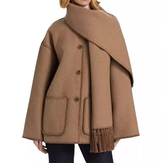 winter coats woman 2024 New outerwears High quality wool blend scarf collar women's jacket Single breasted loose Women's coats